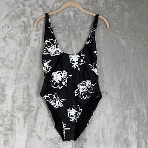NWT RVCA Sage Vaughn Floral One Piece Swimsuit XL Black Resort Vacation Cheeky